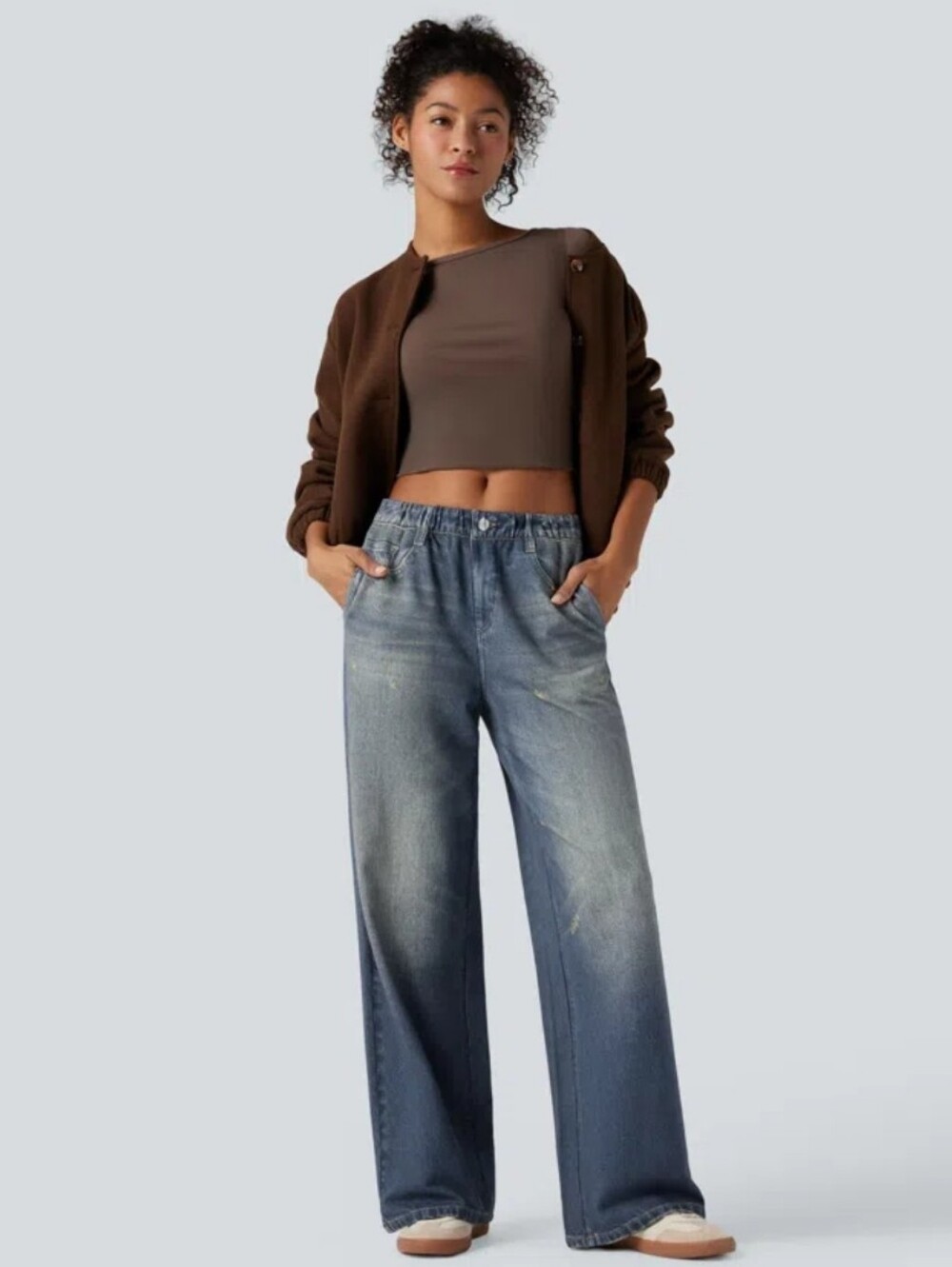 Halara Mid Rise Denim Print French Terry Casual Sweatpants